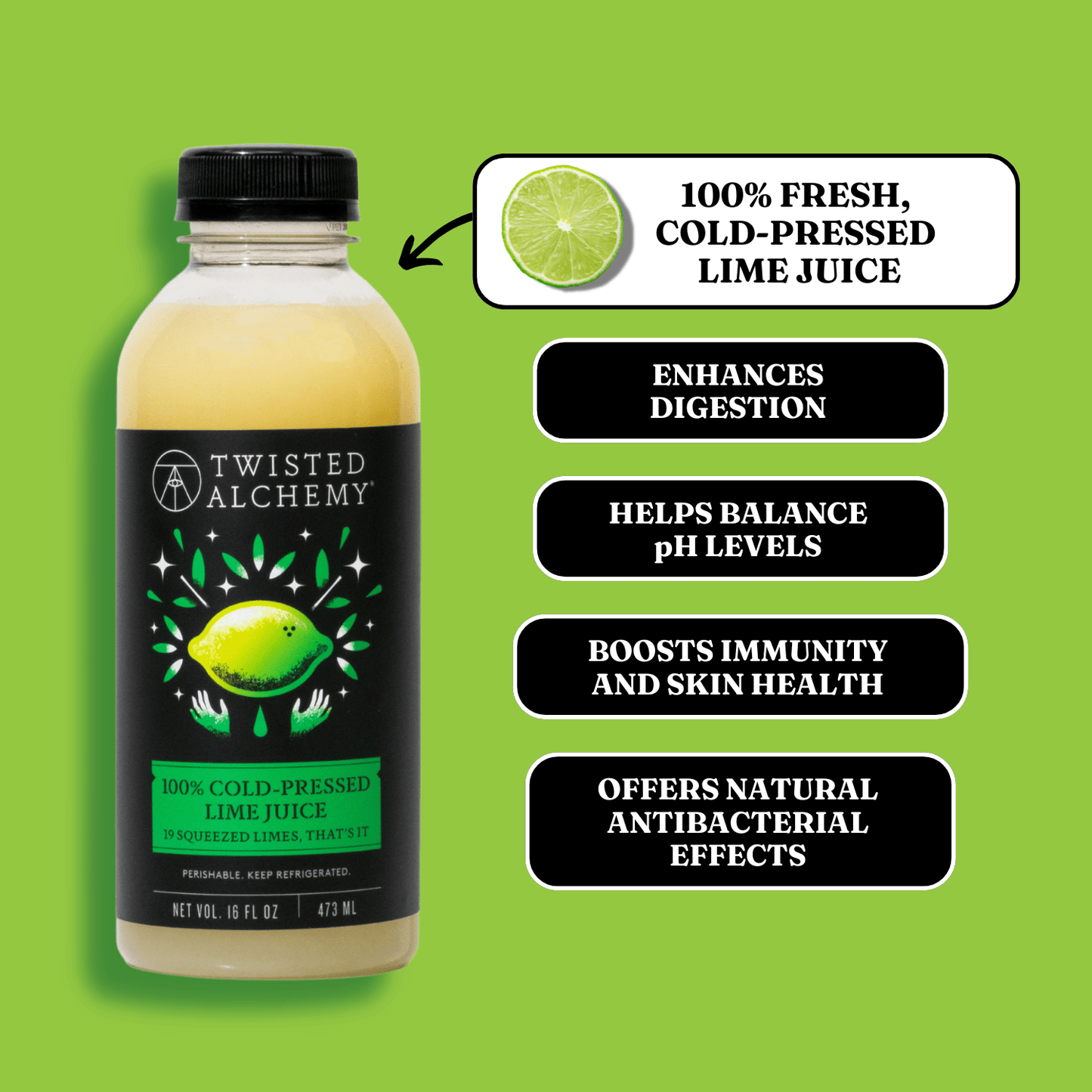 16oz 100% PERSIAN LIME JUICE COLD PRESSED - Twisted Alchemy