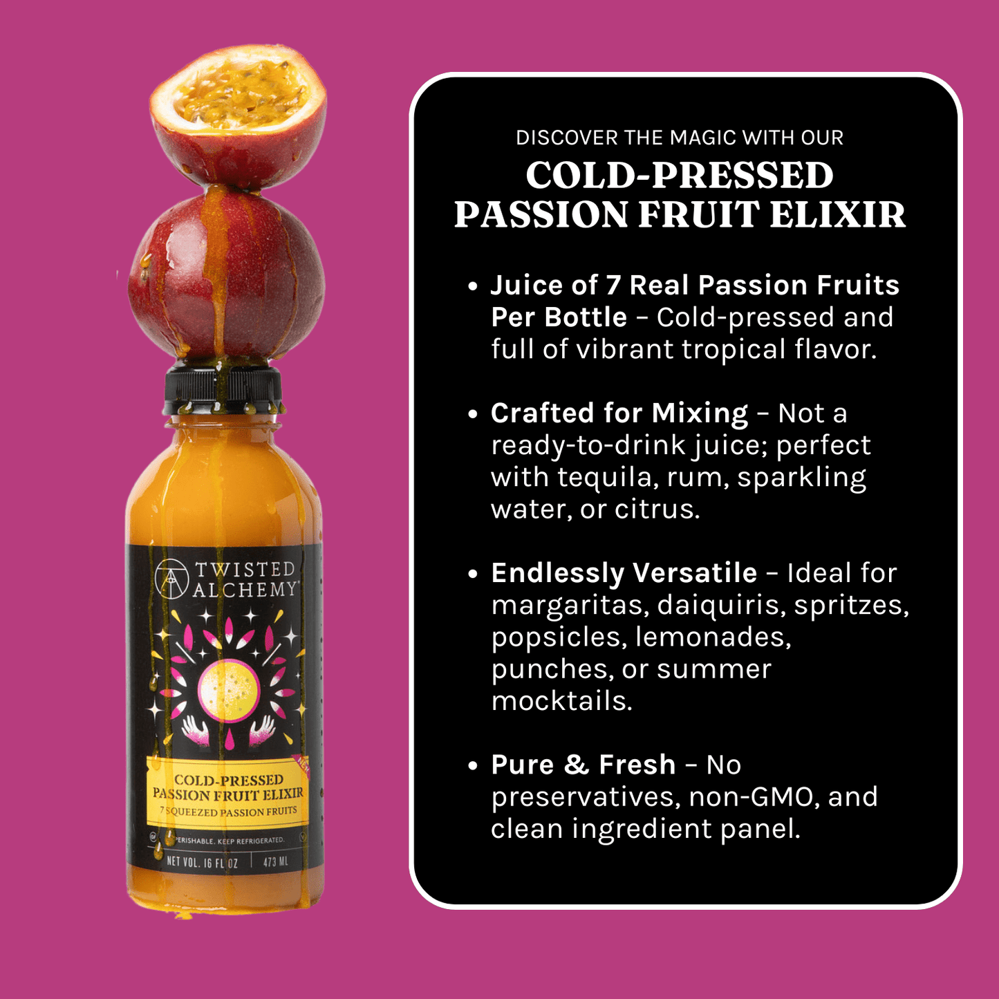 16oz PASSION FRUIT ELIXIR COLD PRESSED - Twisted Alchemy
