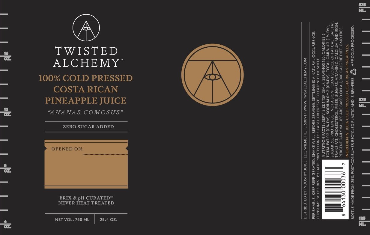 6 BOTTLES - 100% PINEAPPLE JUICE FRESH COLD PRESSED - Twisted Alchemy