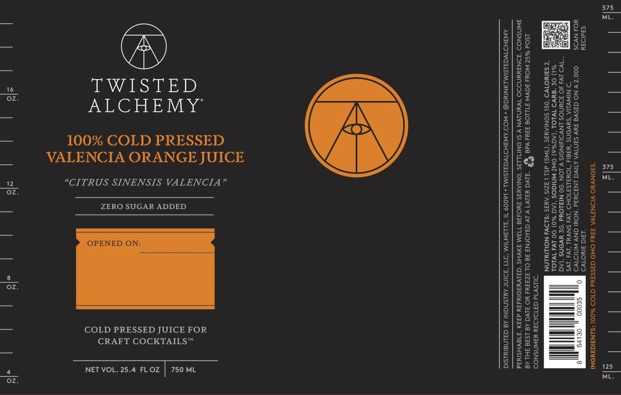 6 BOTTLES - 100% VALENCIA ORANGE JUICE FRESH COLD PRESSED - Twisted Alchemy