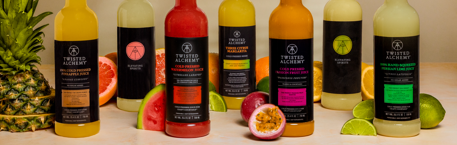 Bottles and fruit on cream background