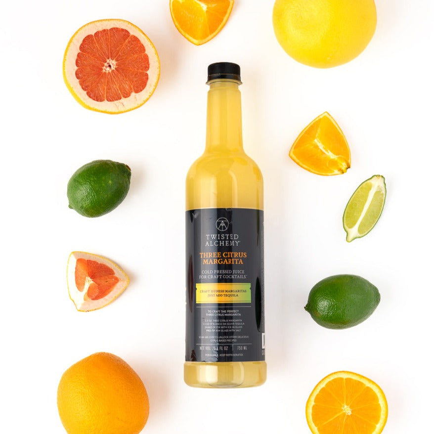 three citrus juice bottle