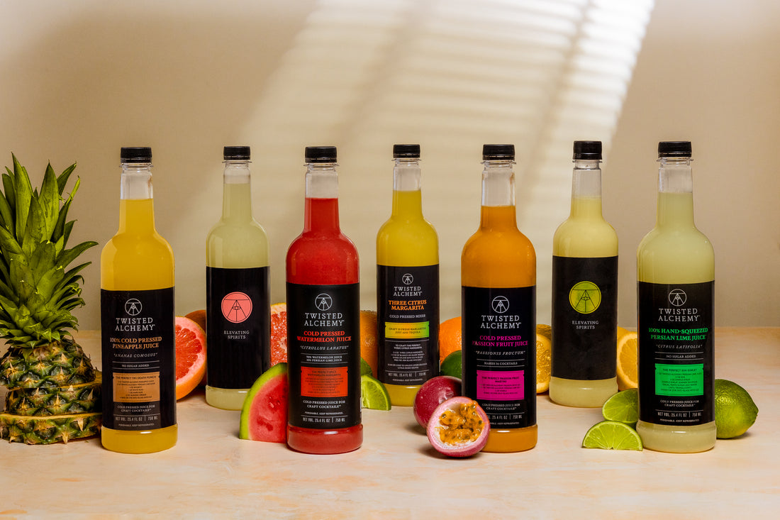 Juices with fruits against a beige background