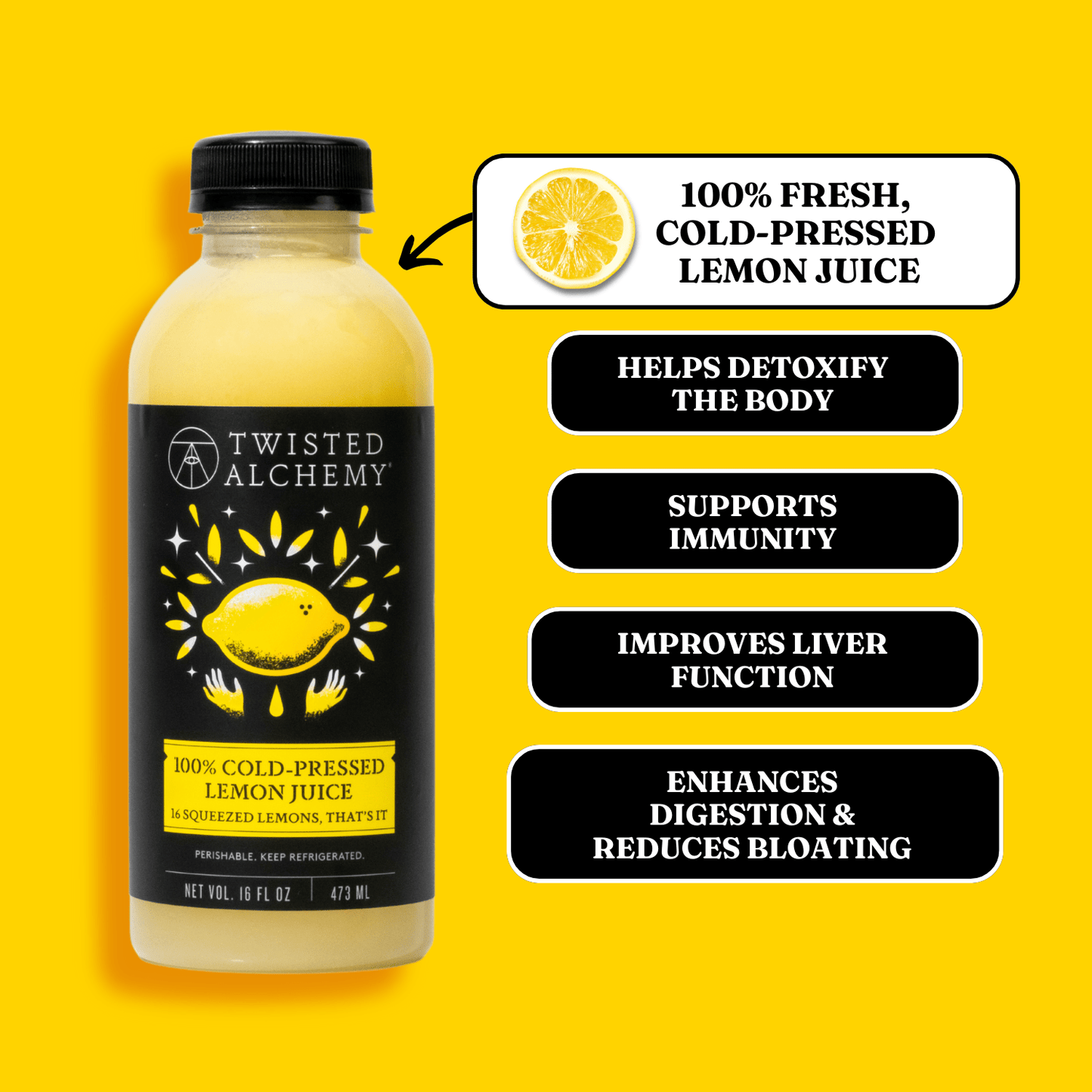 16oz 100% EUREKA LEMON JUICE COLD PRESSED - Twisted Alchemy