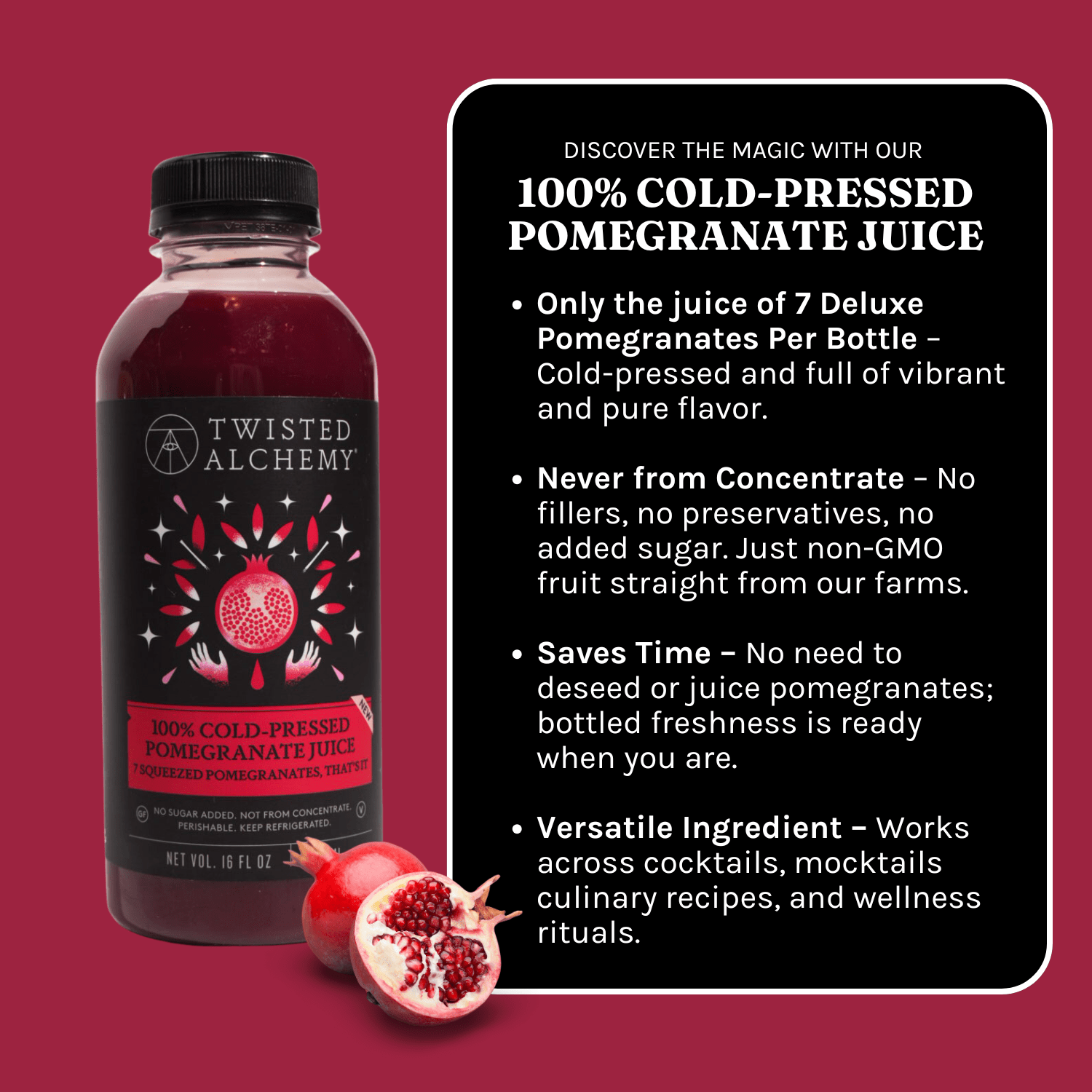 16oz 100% POMEGRANATE JUICE COLD PRESSED - Twisted Alchemy