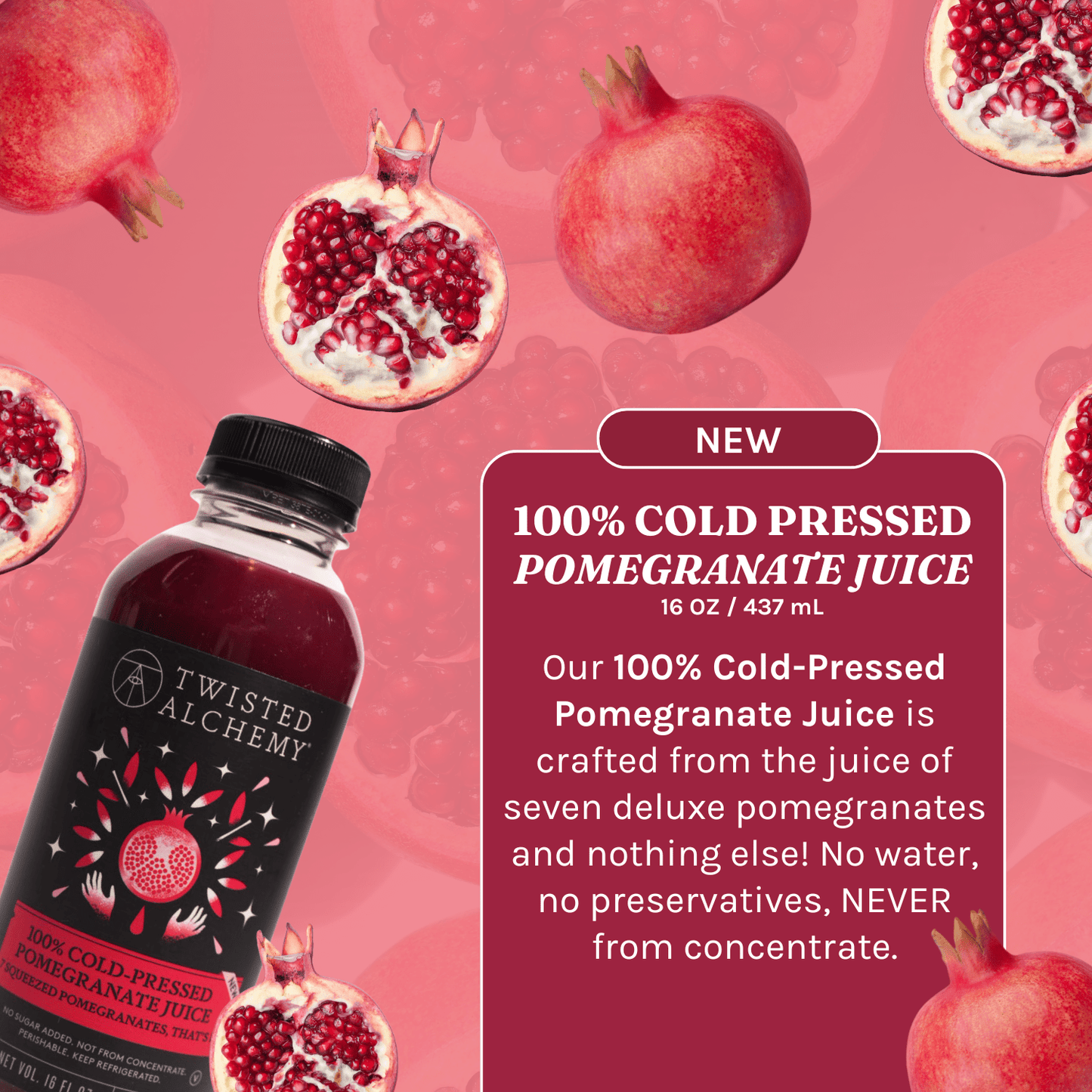 16oz 100% POMEGRANATE JUICE COLD PRESSED - Twisted Alchemy