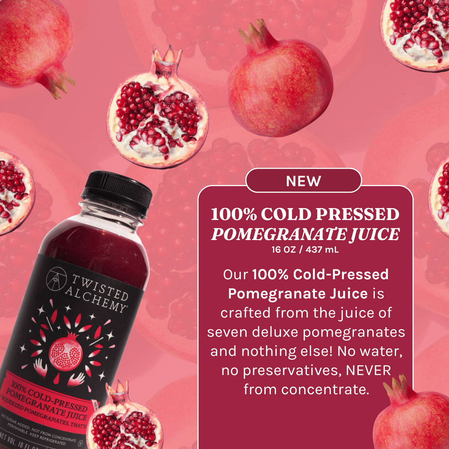 16oz 100% POMEGRANATE JUICE COLD PRESSED - Twisted Alchemy