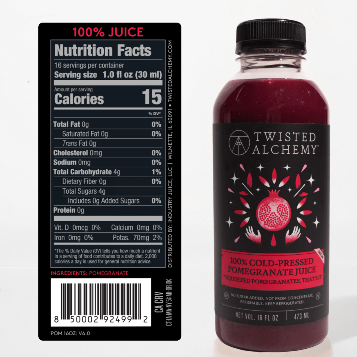 16oz 100% POMEGRANATE JUICE COLD PRESSED - Twisted Alchemy