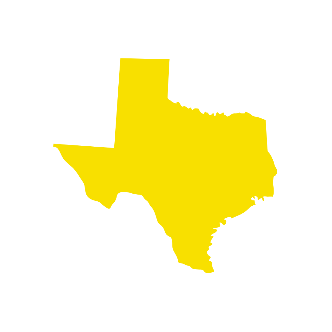 Yellow image of the state of Texas