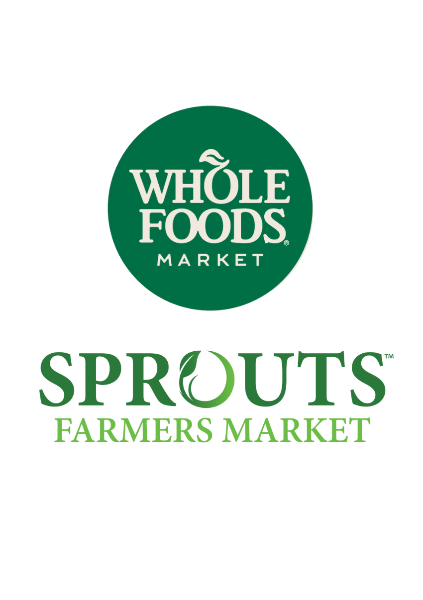 Logos of Whole Foods Market and Sprouts Farmers Market on a white background